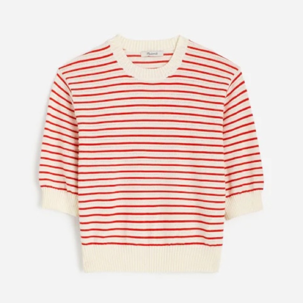 NWOT Madewell Taupe & Green Striped Knit Textural-Stitch Cotton Sweater -2X Plus - Picture 4 of 8